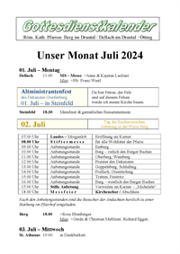 Gottesdienstkalender Juli und August 2024
